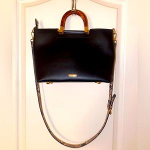 Aldo crossbody bag, black with brown & black snake print, gold hardware